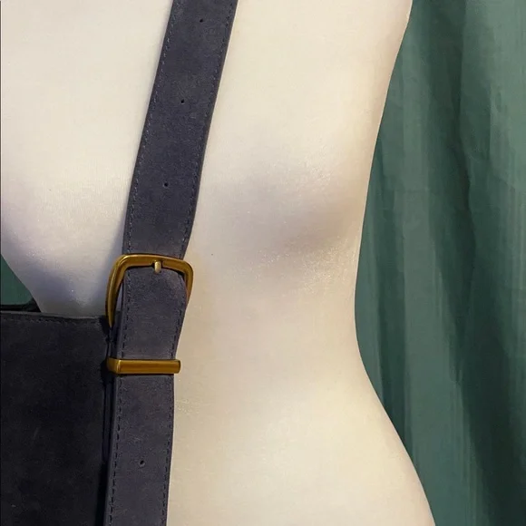 Navy Suede Shoulder Bucket Bag - Picture 2 of 4